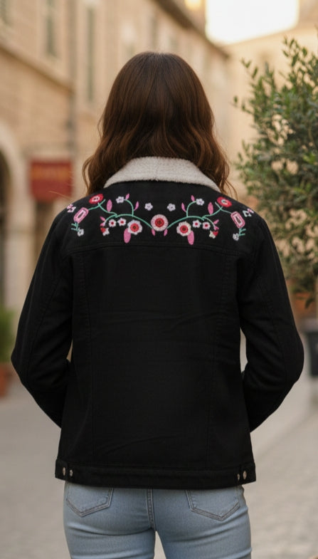 Fur Embroidery Denim Jacket