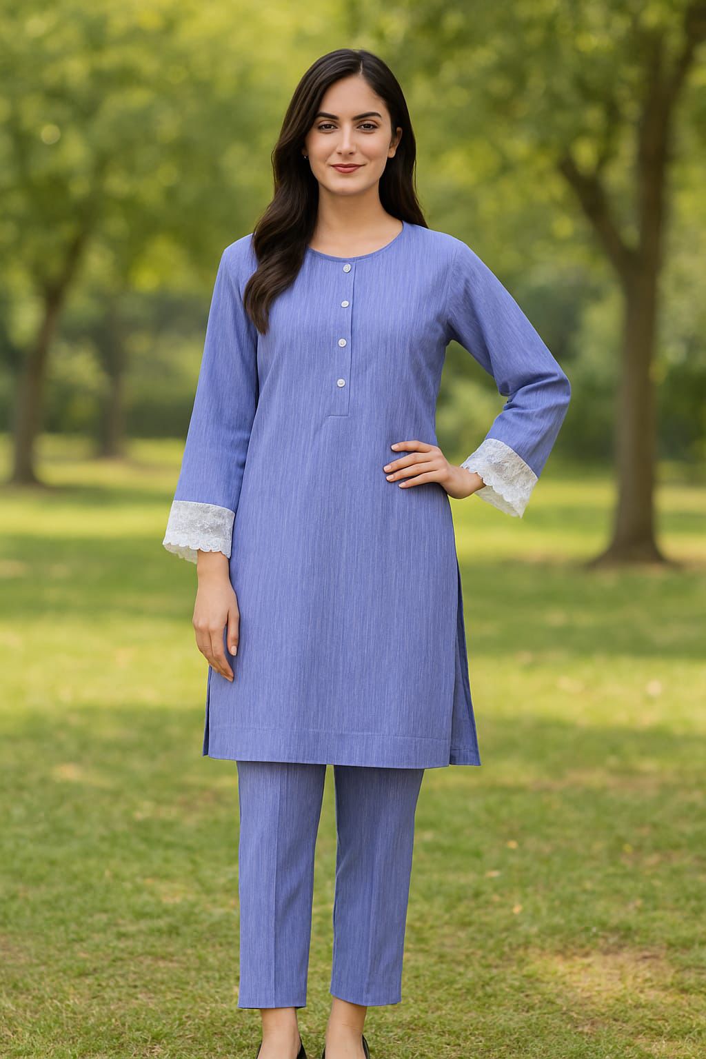 A0037-Casual Shirt Trouser With White Working Dopata 3pc