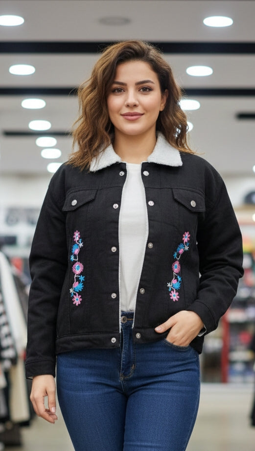 Fur Embroidery Jeans Jacket