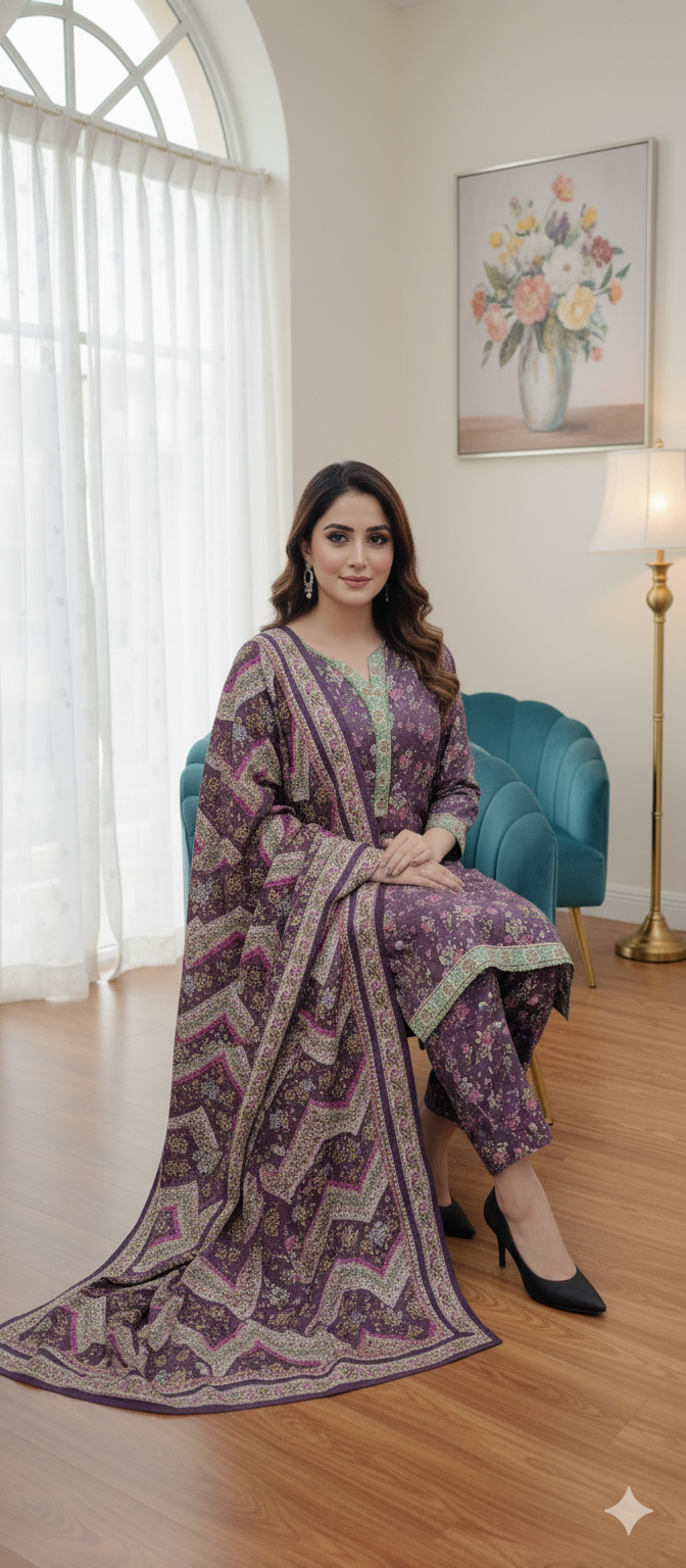 BinSaeed Khadar Shirt With Wool Shal 3pc