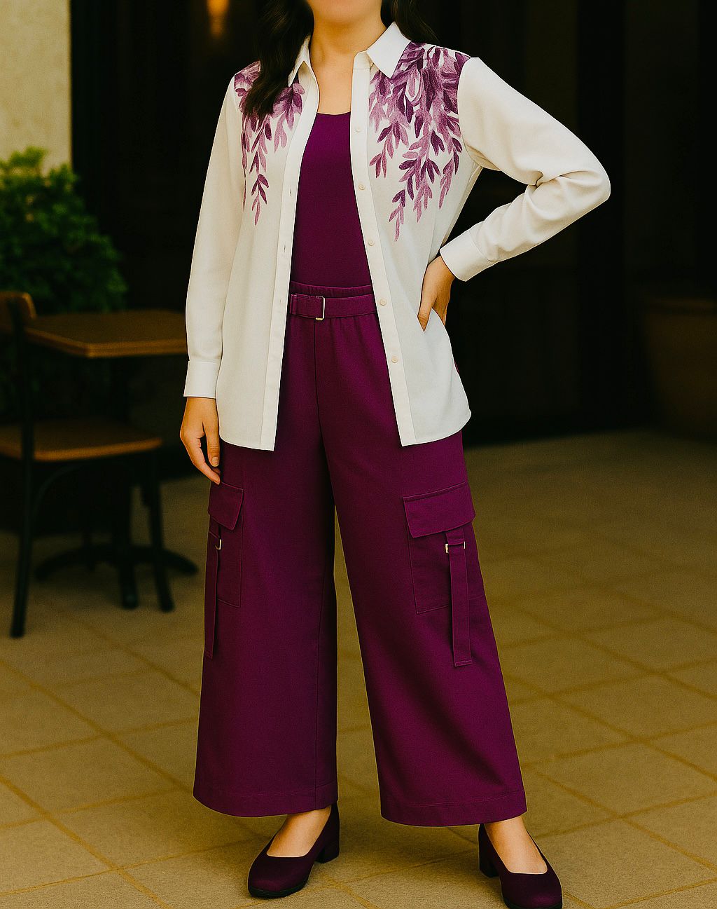 A0016- Open Gown Top With Cargo Trouser 2pc