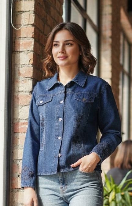 Stylish Embroidery Jeans Jacket