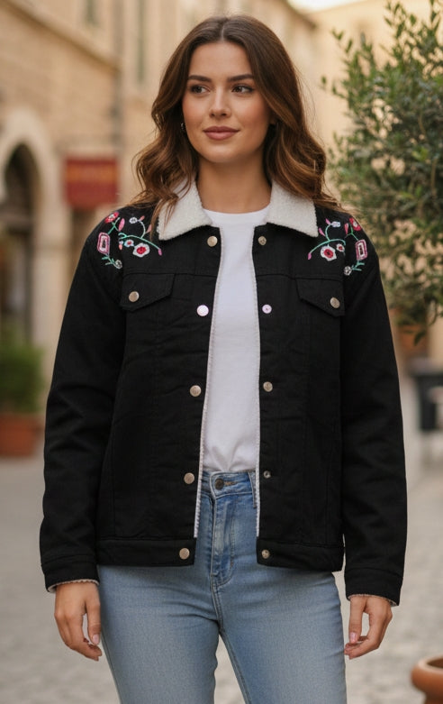 Fur Embroidery Denim Jacket