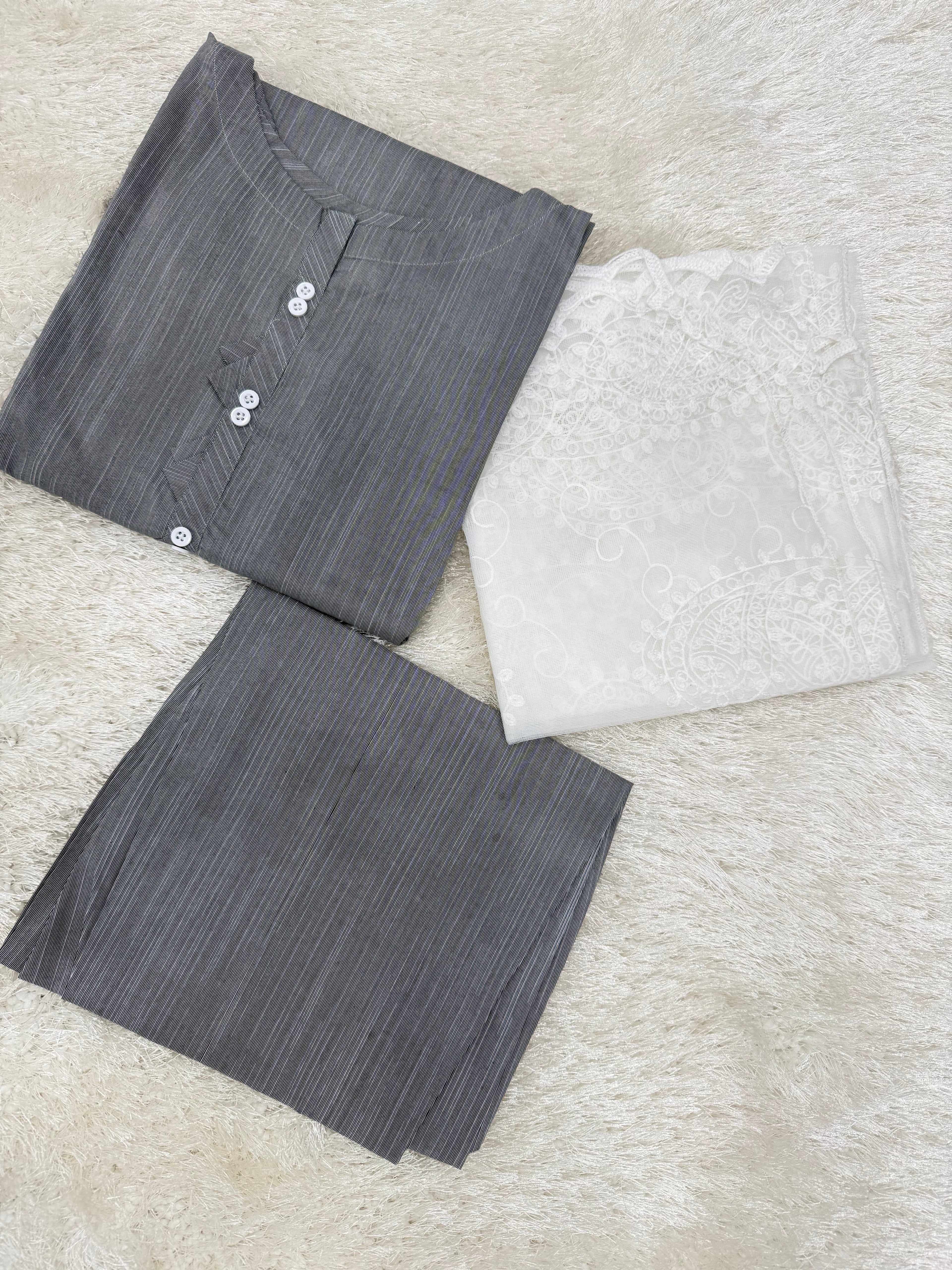 A0037-Casual Shirt Trouser With White Working Dopata 3pc