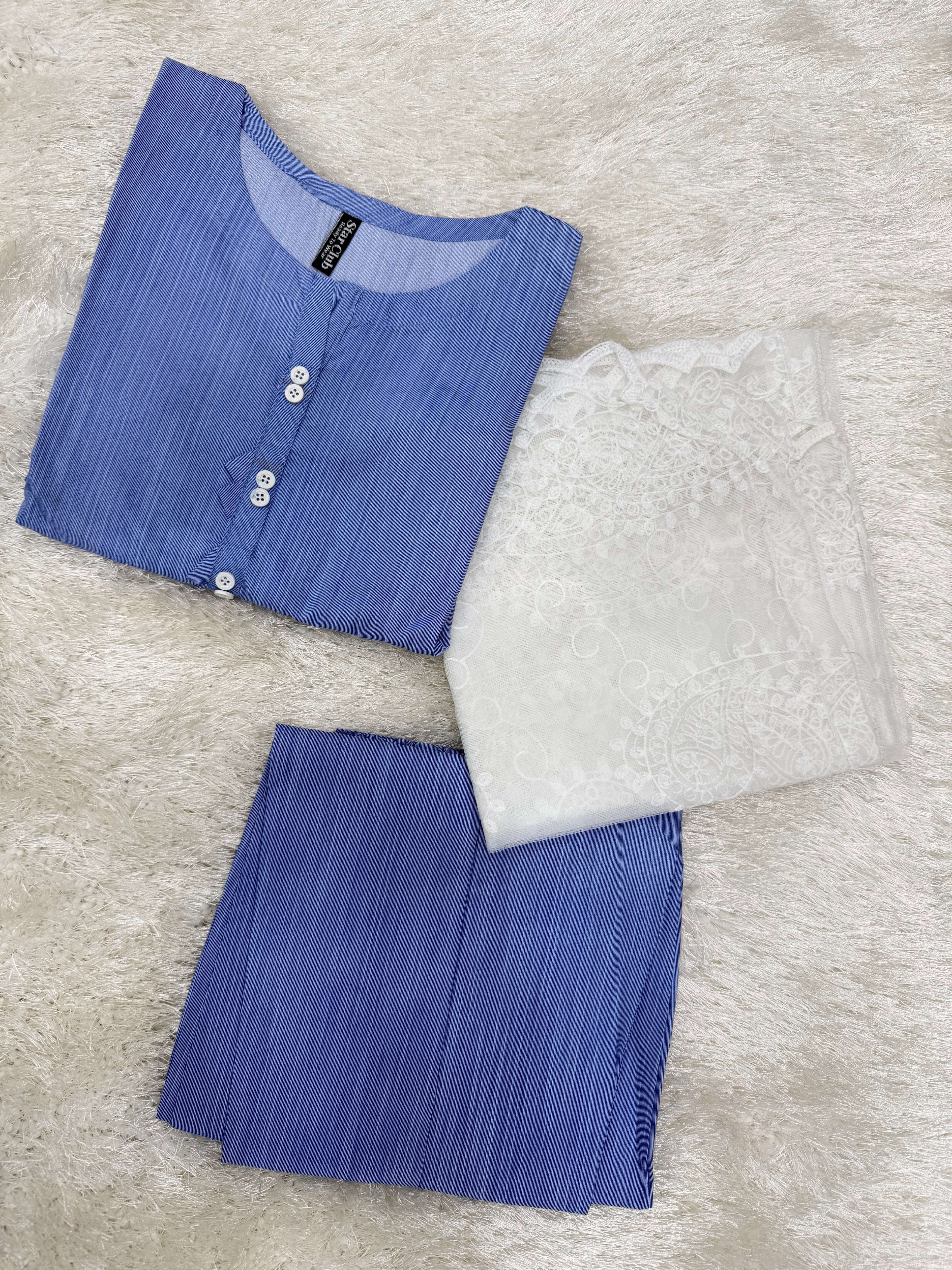 A0037-Casual Shirt Trouser With White Working Dopata 3pc