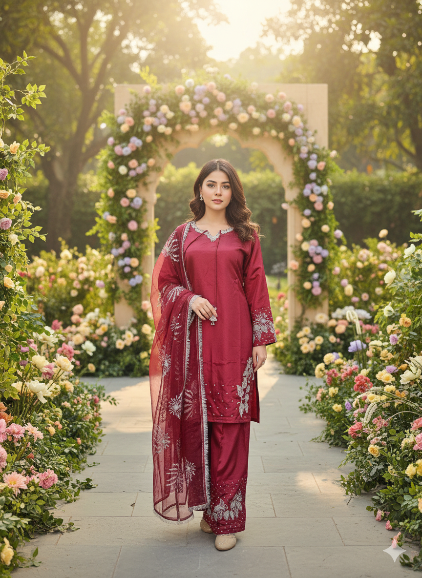 A0370- Stylish Double Tone Silk 3pc